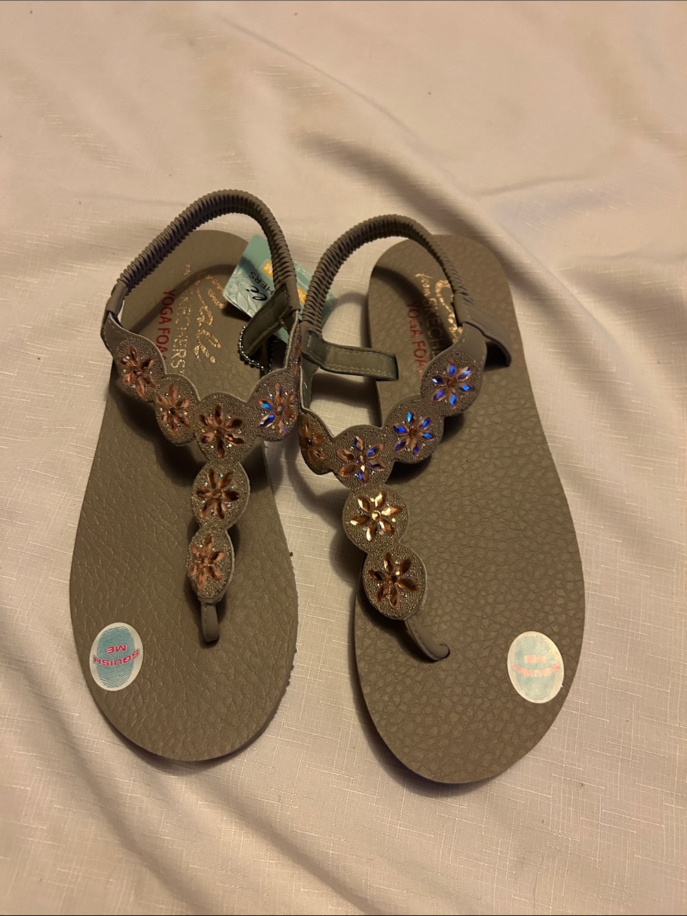 Skechers Olive Green Floral Embellished Thong Sandals
